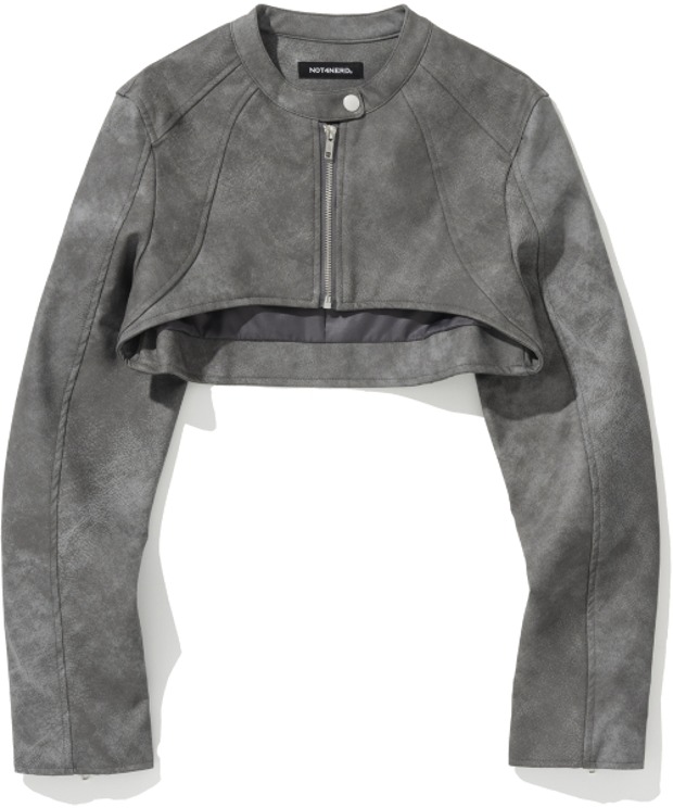 낫포너드 W Vintage Cropped Leather Jacket  (Charcoal)