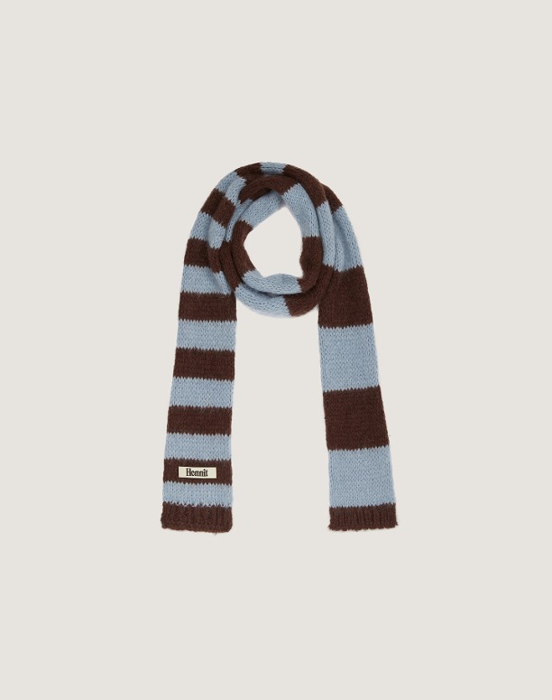 헤니트 Stripe Knit Muffler (Sky Blue/Brown)
