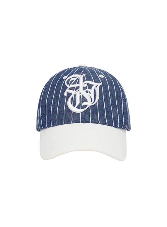 아조바이아조 Sporty Logo Stripe Denim Cap [BLUE]
