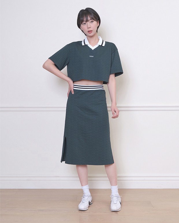 제리코스비 Side Slit Contrast Skirt - GREEN